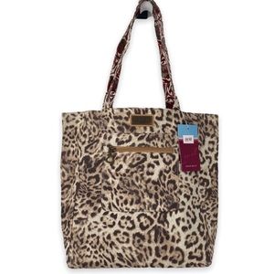 Gigi Hill Katharine Reversible Tote Bag Snow Leopard Vinyl Paisley Faux Suede